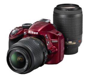 nikon digital single-lens reflex camera d3200 200mm double zoom kit comes 18-55mm/55-200mm red d3200wz200rd