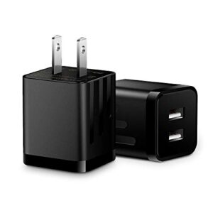 usb wall charger, loxdn 2-pack dual port usb wall plug charging block adapter charge cube brick box compatible with ipad/iphone/ipod, samsung, lg, moto, android phone (black)