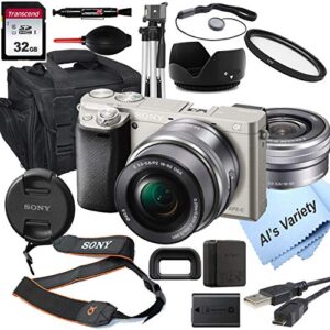 sony alpha a6000 (silver) mirrorless digital camera with 16-50mm lens + 32gb card, tripod, case, and more (18pc bundle) (renewed)