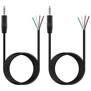 fancasee 2 pack 6 ft replacement 3.5mm male plug to bare wire open end trrs 4 pole stereo 1/8″ 3.5mm plug jack connector audio cable for headphone headset earphone microphone cable repair