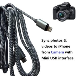 Compatible with iOS to Mini USB OTG Cable for Blue Yeti Microphones, Yeti Nano, 8 Pin Cord for iPhone 14 Pro Max, Plus, 13/12/11/Xs/Xr/8/7, Blue Yeti Cable to iPhone, USB Camera Kit Adapter