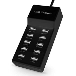 usb charging station10-port usb charger,multiport usb charger station hub, compatible with iphone, galaxy, ipad tablet, and other usb charging devices1