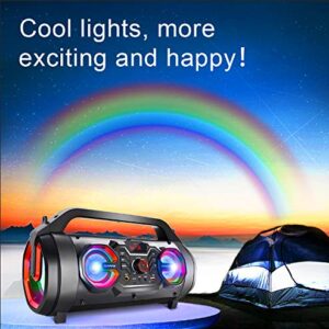 Portable Bluetooth Speaker with Subwoofer, Wireless Speakers with Booming Bass, FM Radio, RGB Lights, EQ, Stereo Sound, 10H Playtime, 30W Loud Speaker for Home, Outdoor, Party, Camping, Travel