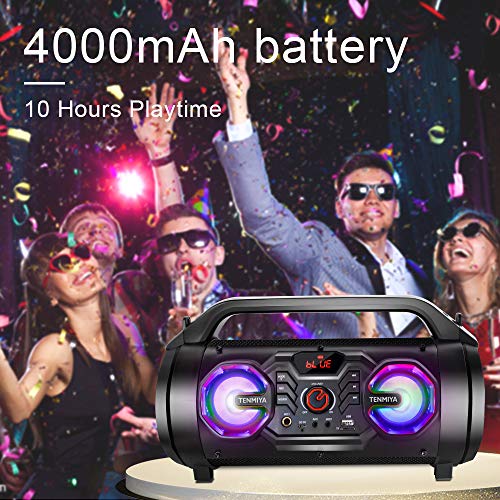 Portable Bluetooth Speaker with Subwoofer, Wireless Speakers with Booming Bass, FM Radio, RGB Lights, EQ, Stereo Sound, 10H Playtime, 30W Loud Speaker for Home, Outdoor, Party, Camping, Travel