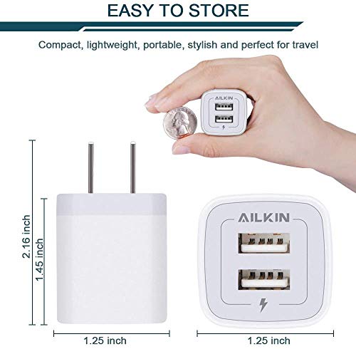 【5Pcs】 USB Plug, Wall Charger Fast Charging Block, Power Adapter Cube 2 Port Charge Travel Brick Cell Quick Chargers Box cargador for iPhone 14 13 12 SE 11Pro Max Samsung Galaxy LG iPad X 8 7 6 Plus