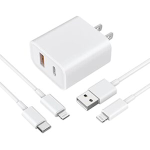 [apple mfi certified] iphone fast charger, veetone 20w dual port usb c power delivery wall charger plug&2pack 6ft lightning cable, pd/qc3.0 type c quick charge for iphone 13/12/11/xs/xr/x/ipad/airpods