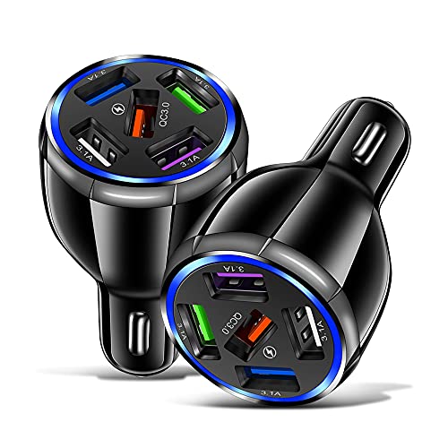 5-Port USB Fast Car Charger, QC3.0 Fast Charging Car Charger Adapter, 5 Multi Port Cigarette Lighter USB Charger, Car Phone Charger Compatible with iPhone/Android/Samsung Galaxy S10 S9 Plus and More