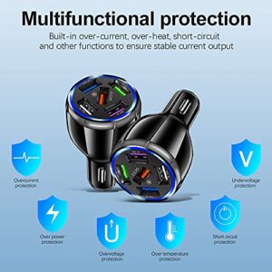5-Port USB Fast Car Charger, QC3.0 Fast Charging Car Charger Adapter, 5 Multi Port Cigarette Lighter USB Charger, Car Phone Charger Compatible with iPhone/Android/Samsung Galaxy S10 S9 Plus and More