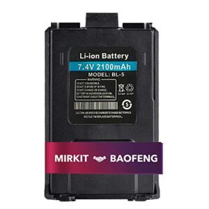 mirkit baofeng battery bl-5 li ion 7.4v 2100mah for two-way ham radio uv-5r v2+ bf-f8hp rechargeable extended batteries, accessories and parts for radios radio usa warranty