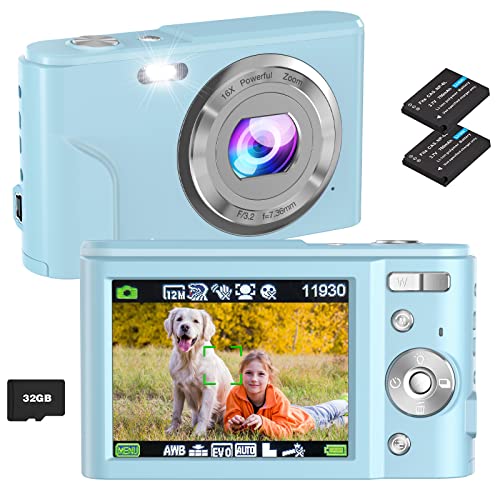 Digital Camera, Bofypoo Autofocus Kids Vlogging Camera FHD 1080P 48MP with 32GB Memory Card, 16X Zoom Point and Shoot Digital Camera, Compact Camera for Teens,Beginners