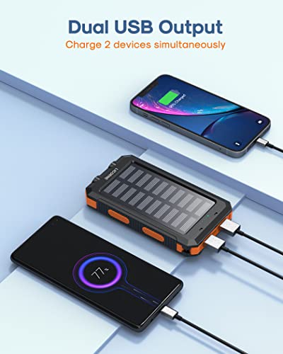 Solar Charger Power Bank Fast Charging - 30000mAh Portable Solar Phone Battery Panel Charger, QC3.0 Dual USB Port Battery Pack Charger Portable for All Cell Phones & Electronic Devices (Orange)