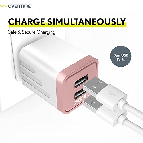 Dual USB Wall Charger, Overtime Universal 2.4Amp Plug Cube Quick Phone Power Adapter for iPhone 11 Pro Max X Xs XR 8 7 SE iPad Pro Air Mini Samsung Galaxy S7 S6 S5 Kindle (Rose Gold, 1 Pack)