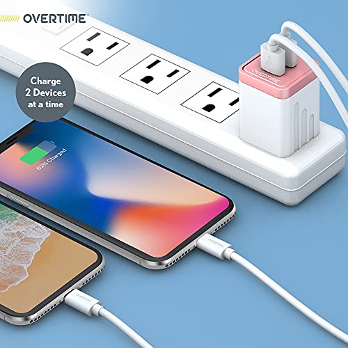 Dual USB Wall Charger, Overtime Universal 2.4Amp Plug Cube Quick Phone Power Adapter for iPhone 11 Pro Max X Xs XR 8 7 SE iPad Pro Air Mini Samsung Galaxy S7 S6 S5 Kindle (Rose Gold, 1 Pack)