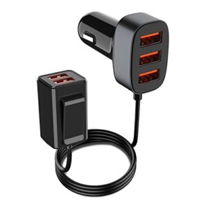 car charger,5 multi usb car charger adapter, car charger for smart device,cigarette lighter adapter usb charger with 5ft/1.5m cable for front and back seat