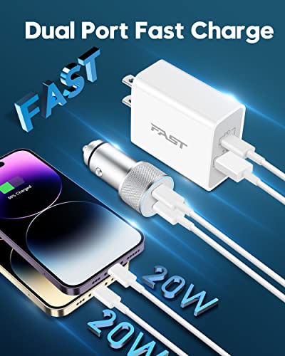 iPhone 14 13 Fast Charger [Apple MFi Certified], LUOSIKE 40W 2Port USB-C Car Charger + 20W USB C Wall Charger Block + 2 X 6FT Lightning Cable Fast Charging for iPhone 14 13 Pro Max Mini 12 11 XS, iPad