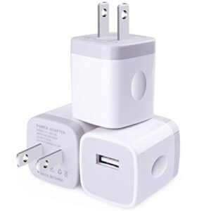 usb wall charger, cablelovers 1a/5v 3-pack travel usb plug charging block brick, charger power adapter cube compatible phone xs/xs max/x/8/7/6 plus, galaxy s9/s8/s8 plus, moto, kindle, lg