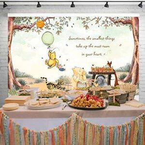 Vintage Pooh Bear Baby Shower Decorations Classic Winnie Neutral Backdrop with Green Balloon Newborn Birthday Cake Table Background 5x3 ft 94