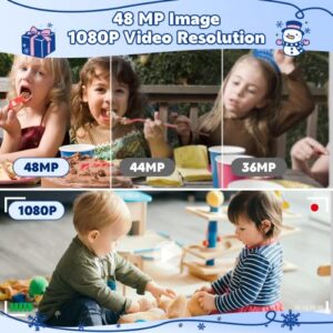 Digital Camera, 1080P 48MP Autofocus Kids Video Digital Camera with 32GB SD Card 16X Digital Zoom, Compact Point and Shoot Vlogging Mini Camera for Teens Children Boys Girls Students