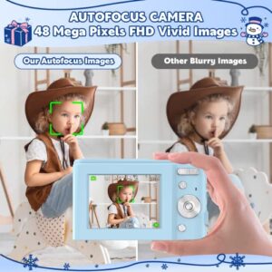 Digital Camera, 1080P 48MP Autofocus Kids Video Digital Camera with 32GB SD Card 16X Digital Zoom, Compact Point and Shoot Vlogging Mini Camera for Teens Children Boys Girls Students