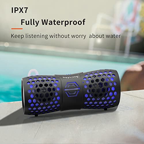 HEYSONG Portable Bluetooth Speaker, IPX7 Waterproof Wireless Speaker with LED Flashing Lights, Loud Sound & Bass, 2000mAh Battery, Travel Speakers for Pool, Beach, Kayak, Gifts for Men, Women