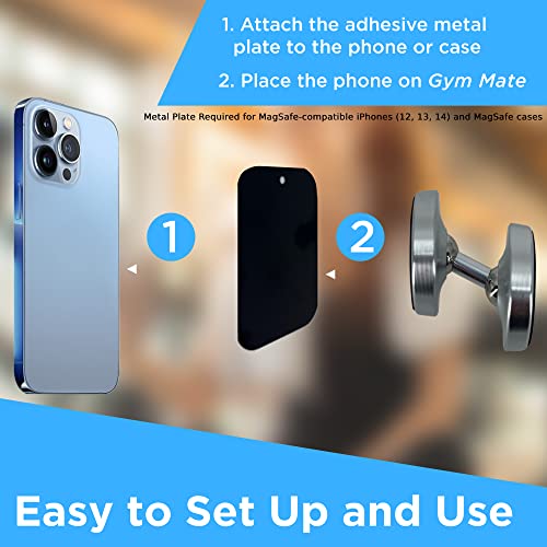 Gym Mate Dual Magnetic Phone Mount & Holder. Attaches magnetically to Metal Surface. Shoot Hands-Free Videos While Working Out. Strong Joints and Magnets. Compact Size.