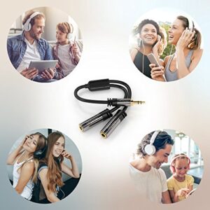 KabelDirekt – 3.5mm Y Adapter & Jack & AUX Splitter (1×3.5mm Male to 2×3.5mm Female, Connect Two Sets of Headphones to a Smartphone/Tablet/Notebook, Stereo, 4in, Black)