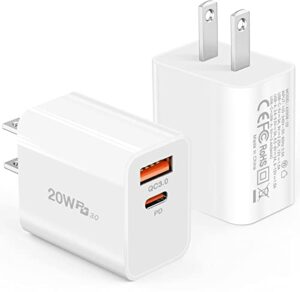 20w usb c wall charger block, 2-pack fast charging block, dual port pd power delivery type c charger adapter plug compatible with iphone 14 pro max/13/12/11/mini/se x xs,galaxy and more