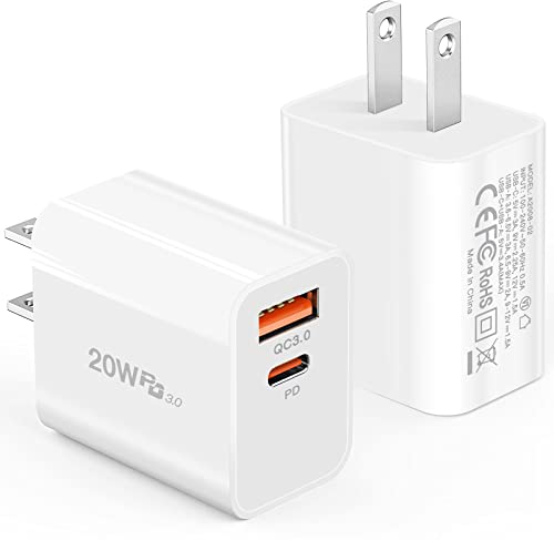 20W USB C Wall Charger Block, 2-Pack Fast Charging Block, Dual Port PD Power Delivery Type C Charger Adapter Plug Compatible with iPhone 14 Pro Max/13/12/11/Mini/SE X XS,Galaxy and More