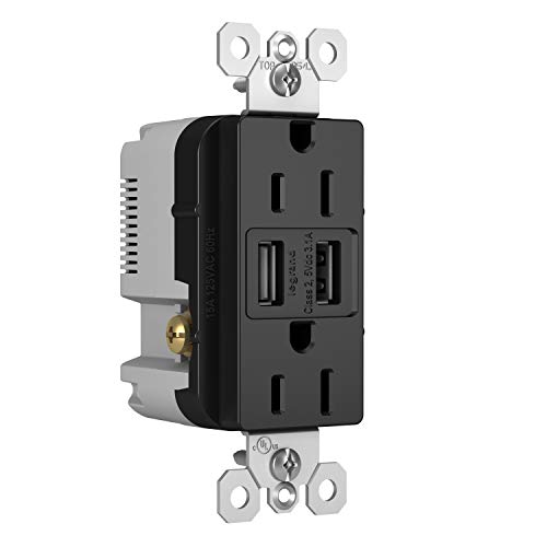 Legrand radiant 15 Amp Decorator Wall Outlet with 3.1 Amp USB Charger, BlackTM826USBBKCCV4