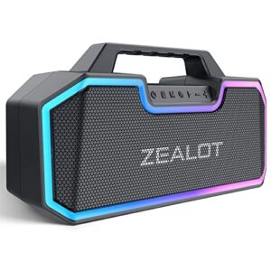 zealot bluetooth speakers, 80w speakers bluetooth wireless with dual paring,ipx7 waterproof speaker with 14,400mah big battery,50h playtime,stereo,party, beach portable speaker,black
