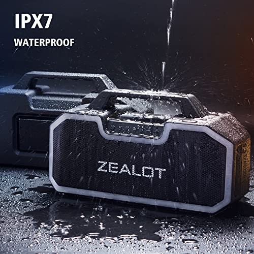 ZEALOT Bluetooth Speakers, 80W Speakers Bluetooth Wireless with Dual Paring,IPX7 Waterproof Speaker with 14,400MAh Big Battery,50H Playtime,Stereo,Party, Beach Portable Speaker,Black