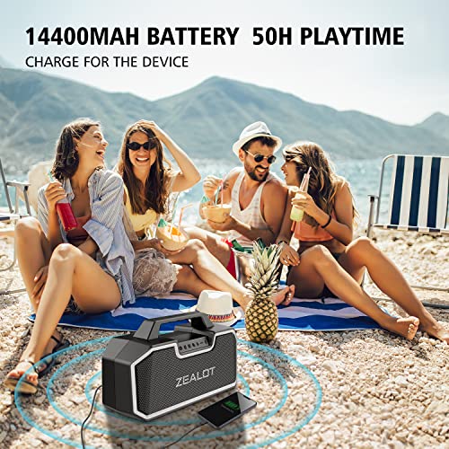 ZEALOT Bluetooth Speakers, 80W Speakers Bluetooth Wireless with Dual Paring,IPX7 Waterproof Speaker with 14,400MAh Big Battery,50H Playtime,Stereo,Party, Beach Portable Speaker,Black