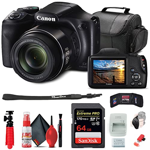 Canon PowerShot SX540 HS Digital Camera (1067C001) + 64GB Memory Card + Card Reader + Deluxe Soft Bag + Flex Tripod + Hand Strap + Memory Wallet + Cleaning Kit (Renewed)