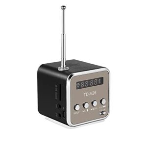hemobllo mini speaker digital portable music mp3/4 player micro sd/tf usb disk speaker fm radio mini digital display screen speaker music player(black)