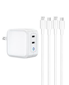 [apple mfi certified] iphone fast charger, geonav 40w dual usb c foldable gan charger, 2-port 20w power delivery quick charger with 2pack 6ft type c to lightning sync cable for iphone/ipad/airpods pro
