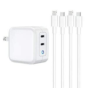 [Apple MFi Certified] iPhone Fast Charger, GEONAV 40W Dual USB C Foldable GaN Charger, 2-Port 20W Power Delivery Quick Charger with 2Pack 6FT Type C to Lightning Sync Cable for iPhone/iPad/AirPods Pro