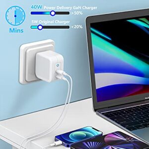 [Apple MFi Certified] iPhone Fast Charger, GEONAV 40W Dual USB C Foldable GaN Charger, 2-Port 20W Power Delivery Quick Charger with 2Pack 6FT Type C to Lightning Sync Cable for iPhone/iPad/AirPods Pro