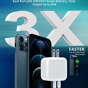 [Apple MFi Certified] iPhone Fast Charger, GEONAV 40W Dual USB C Foldable GaN Charger, 2-Port 20W Power Delivery Quick Charger with 2Pack 6FT Type C to Lightning Sync Cable for iPhone/iPad/AirPods Pro