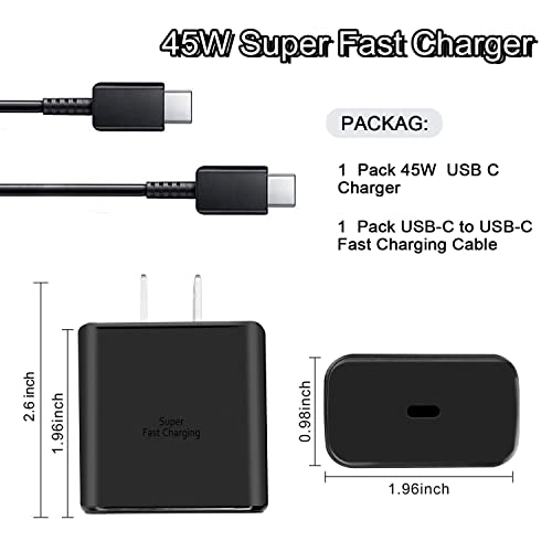 Super Fast Charger 45W USB C Charger for Samsung Galaxy S22 Ultra / S22+ / S22 / S21 / Note 10 + / Note 20 / S21 Ultra / S20 / S20 Ultra/Z Fold 3 / Tab S7 / S7+ 45W Charger