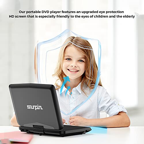 SUNPIN 12.5" Portable DVD Player with 10.1'' Eyesight Protective Swivel Screen, Car Headrest Holder, Dual Earphones Jack, 5-Hour Rechargeable Battery, Support USB/SD Card/Sync TV/Multiple Disc Formats