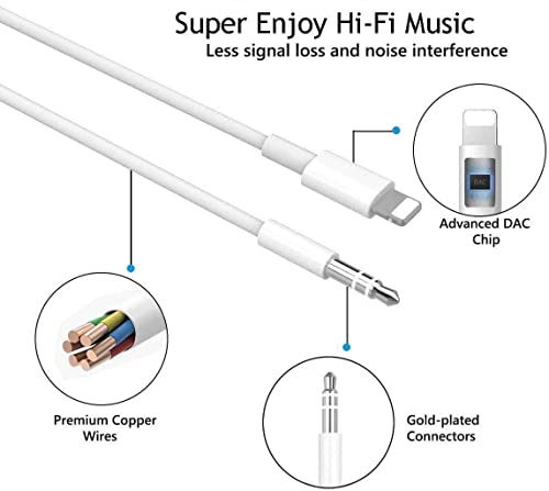 2 Pack iPhone Aux Cord for Car, Apple MFi Certified Lightning to 3.5 mm Headphone Jack Adapter Male Aux Stereo Audio Cable Compatible with iPhone 13 12 Pro Max 11 Pro Max XS XR X 8 7 Plus i Pad, 3.3ft