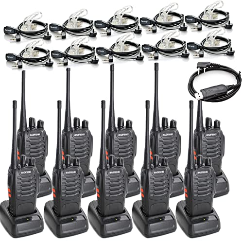 BAOFENG BF-888S Two Way Radio Long Range 16 CH Baofeng Radio and Tenway Covert Air Acoustic Tube Earpiece (Pack of 10)