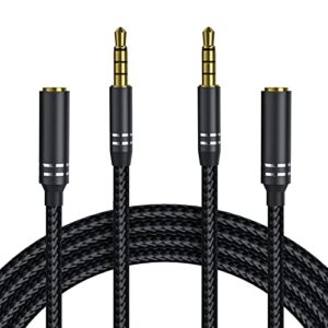 Jeselry 3.5mm Headphone Extension Cable (4Ft/1.2M), 4 Pole Hi-Fi Sound Audio Cable, Nylon Braided Male to Female AUX Cord, Auxiliary Stereo Extender for All 3.5 mm Enabled Devices (2 Pack - Black)