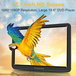 𝗝𝗘𝗞𝗘𝗥𝗢 19.6" Portable DVD Player with 17.1" Large HD Screen, 5 Hours Battery DVD Player Portable with Car Charger, Kids Portable DVD Player Support All Region Discs, USB and SD Card, Sync TV