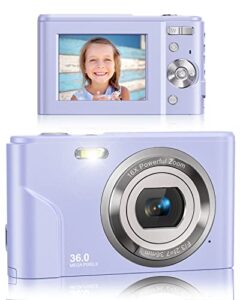 digital camera, lecran fhd 1080p 36.0 mega pixels vlogging camera with 16x digital zoom, lcd screen, compact portable mini cameras for students, teens, kids (purple)