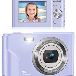 Digital Camera, Lecran FHD 1080P 36.0 Mega Pixels Vlogging Camera with 16X Digital Zoom, LCD Screen, Compact Portable Mini Cameras for Students, Teens, Kids (Purple)