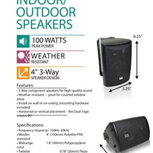 Dual Electronics LU43PB 3-Way High Performance Outdoor Indoor Speakers with Powerful Bass & Dual Electronics DBTMA100 Micro Wireless Bluetooth 2 Channel Stereo Class-D Amplifier