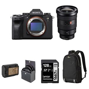 sony alpha 1 mirrorless digital camera with fe 16-35mm f/2.8 gm e-mount lens, bundle with lowepro m-trekker bp 150 backpack, 128gb memory card, extra battery, 82mm filter kit