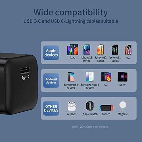 USB C Wall Charger 20W, MOVESPEED PD Mini Fast Charger Block, Durable Compact Quick Charging Wall Plug Adapter Compatible with iPhone 14 13 12 11 Pro/Max/Mini, iPad, Airpods, Galaxy, Pixel