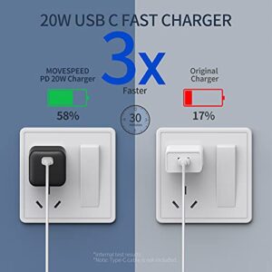 USB C Wall Charger 20W, MOVESPEED PD Mini Fast Charger Block, Durable Compact Quick Charging Wall Plug Adapter Compatible with iPhone 14 13 12 11 Pro/Max/Mini, iPad, Airpods, Galaxy, Pixel